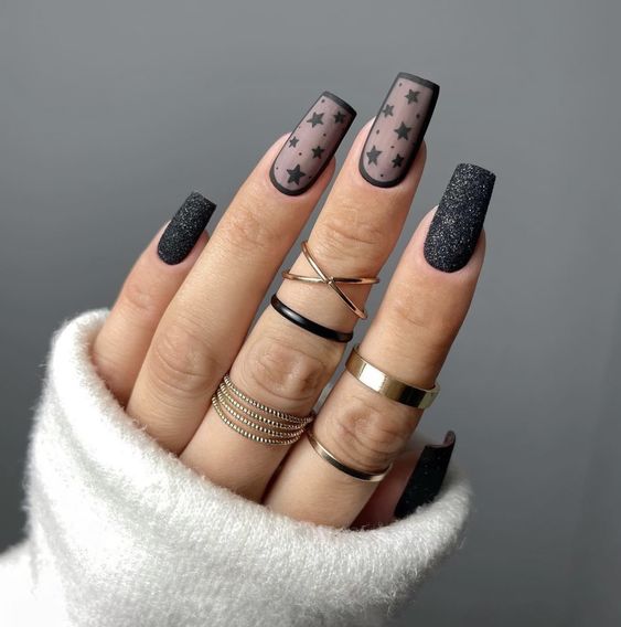 длинные квадратные ногти черные маникюр